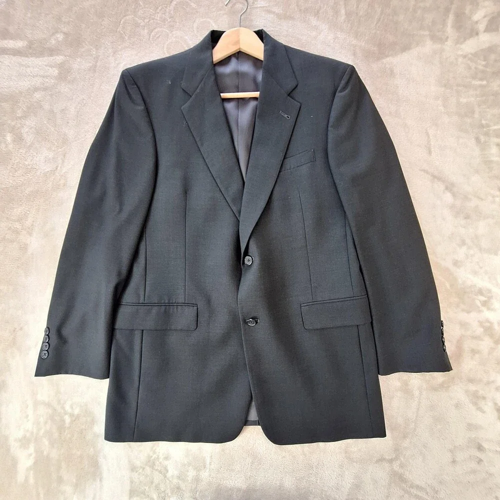 Burberry London Suit Jacket Mens 40R Gray Single Vent 2 Button Made USA Formal